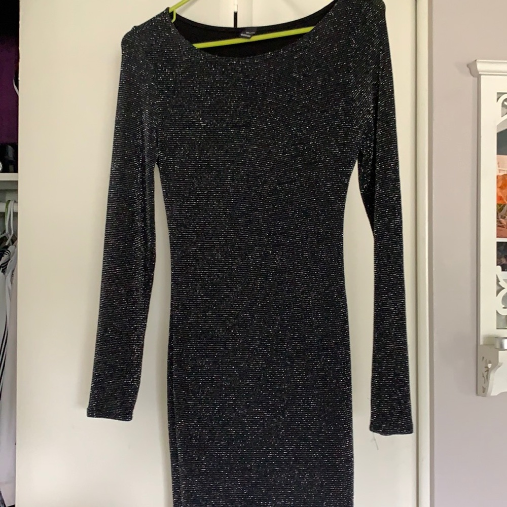 Sparkly long sleeve black dress